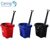 55Liters plastic shopping basket from china with 2 wheels 1 handle