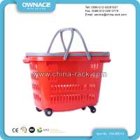 Plastic Shopping Basket With Wheels, Foldable Rolling Shopping Basket, Supermarket Basket With Wheels